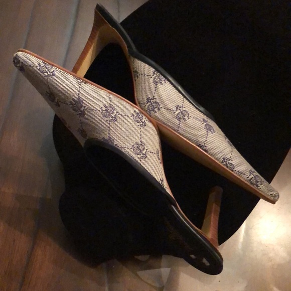 🔆 Brooks Brother’s fabric leather trim wood heel slides - Picture 3 of 11